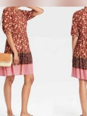 Knox Rose Short-Sleeve Floral Tiered Boho Dress Size XL